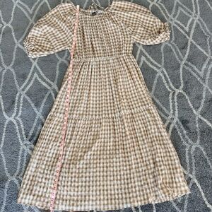 Mango Beige and White Gingham Dress